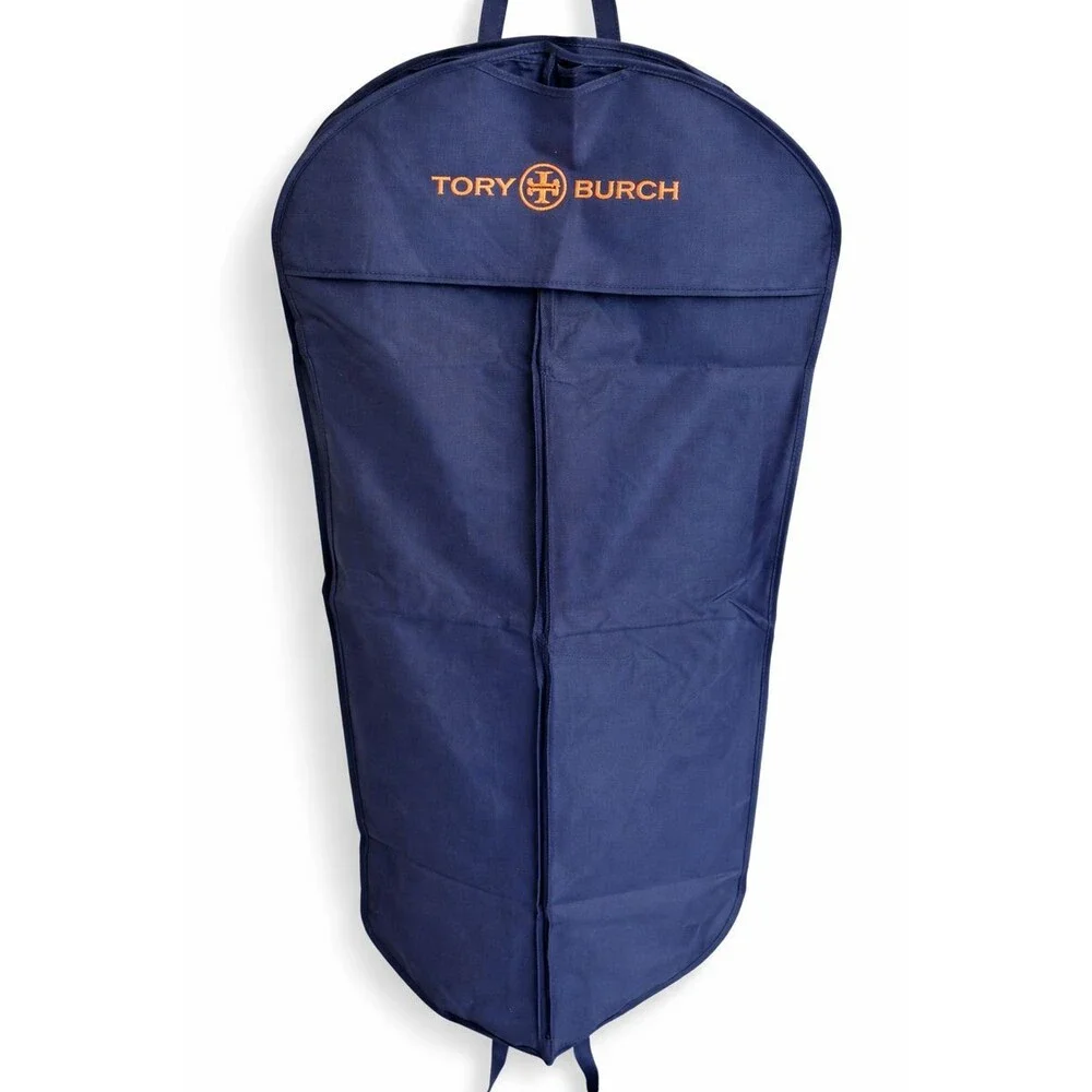 Tory Burch Large Garment Bag Dress Suit Travel Canvas Navy Orange Logo Zip